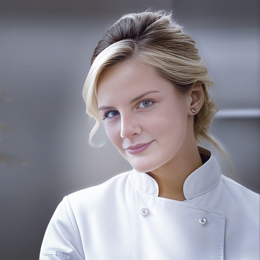 chef, female chef, cook, professional chef, culinary, kitchen, white uniform, gastronomy, cooking, food preparation, restaurant, hospitality, gourmet, young woman, confident woman, chef coat, modern kitchen, culinary art, elegant woman, food industry, chef portrait, kitchen staff, cuisine, culinary professional, food service